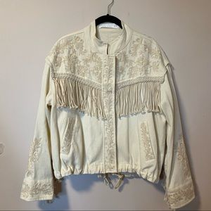 Zara embroidered fringe denim jacket s